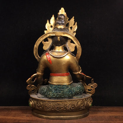 12"Tibet Temple Collection Old Bronze Painted Huang Caishen Yellow God of Wealth Buddha Sitting Buddha Ornaments Town House