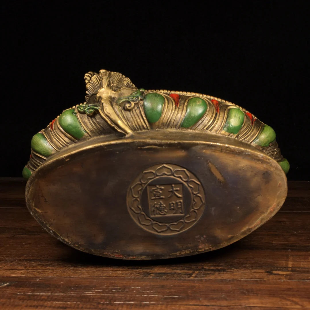 12"Tibet Temple Collection Old Bronze Painted Huang Caishen Yellow God of Wealth Buddha Sitting Buddha Ornaments Town House