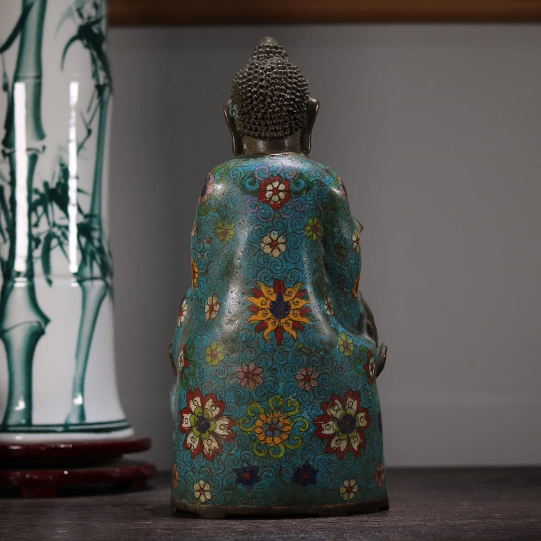 12"Tibet Temple Collection Old Purple Bronze Cloisonne Enamel Amitabha Buddha Shakyamuni Lotus Buddha Platform Worship Hall