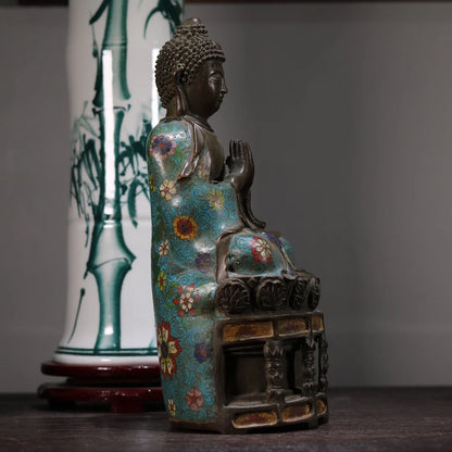 12"Tibet Temple Collection Old Purple Bronze Cloisonne Enamel Amitabha Buddha Shakyamuni Lotus Buddha Platform Worship Hall