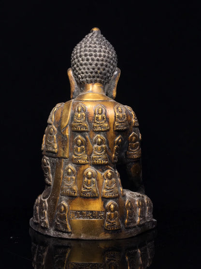 12"Tibet Temple Collection Old purple Bronze Gilding Amitabha Third Buddha Shakyamuni seated Buddha Worship Hall Town house