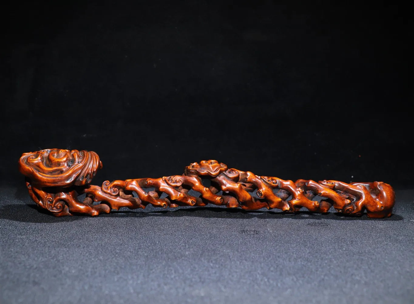 12"Tibetan Temple Collection Old Boxwood carved Ganoderma Lucidum ruyi Implication All wishes come true Ornaments Town House