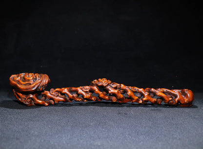12"Tibetan Temple Collection Old Boxwood carved Ganoderma Lucidum ruyi Implication All wishes come true Ornaments Town House