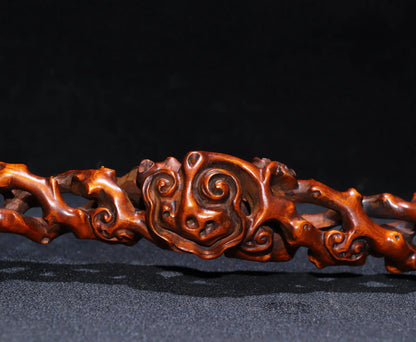 12"Tibetan Temple Collection Old Boxwood carved Ganoderma Lucidum ruyi Implication All wishes come true Ornaments Town House