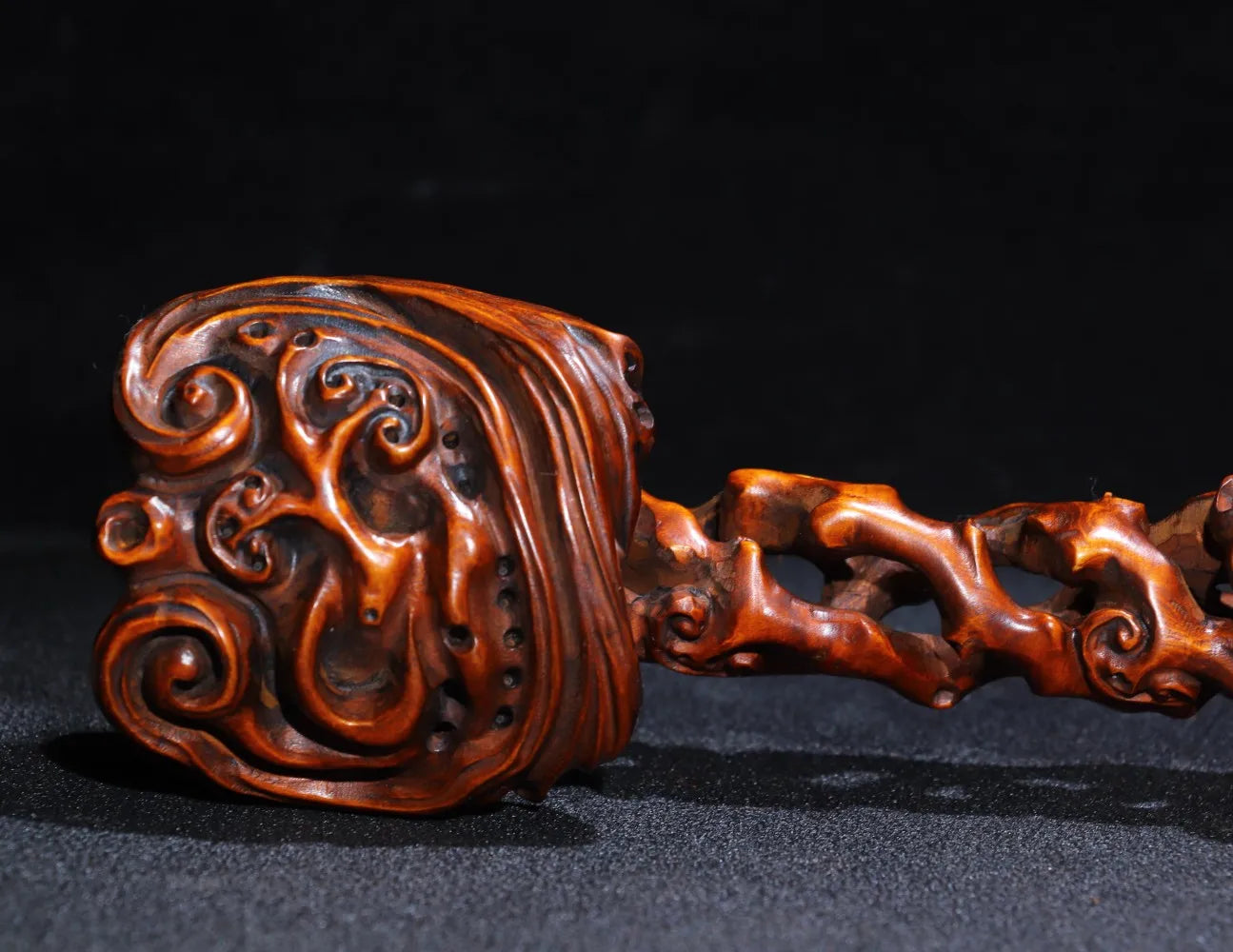 12"Tibetan Temple Collection Old Boxwood carved Ganoderma Lucidum ruyi Implication All wishes come true Ornaments Town House