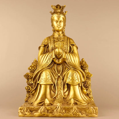 12"Tibetan Temple Collection Old Brass Bixia Yuanjun Mount Taishan Empress Human goodness and evil Worship Hall Town house