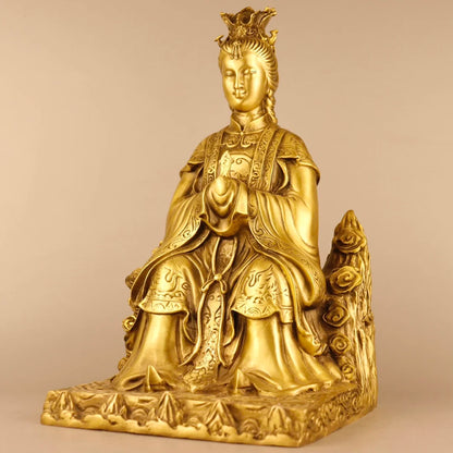 12"Tibetan Temple Collection Old Brass Bixia Yuanjun Mount Taishan Empress Human goodness and evil Worship Hall Town house