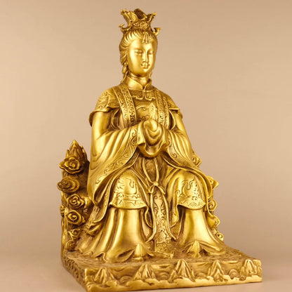 12"Tibetan Temple Collection Old Brass Bixia Yuanjun Mount Taishan Empress Human goodness and evil Worship Hall Town house
