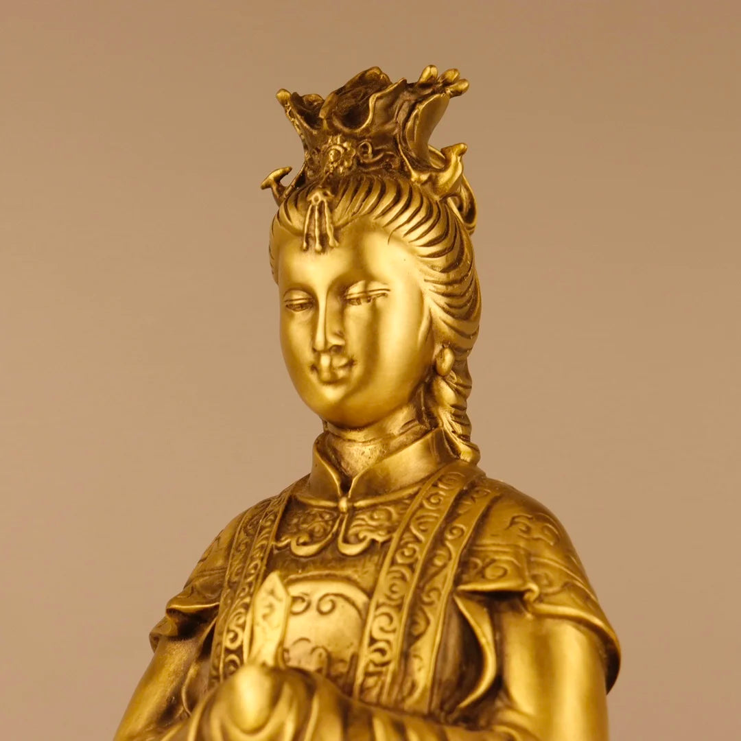12"Tibetan Temple Collection Old Brass Bixia Yuanjun Mount Taishan Empress Human goodness and evil Worship Hall Town house