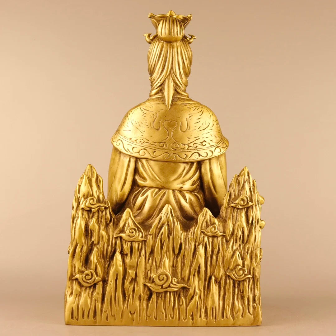12"Tibetan Temple Collection Old Brass Bixia Yuanjun Mount Taishan Empress Human goodness and evil Worship Hall Town house