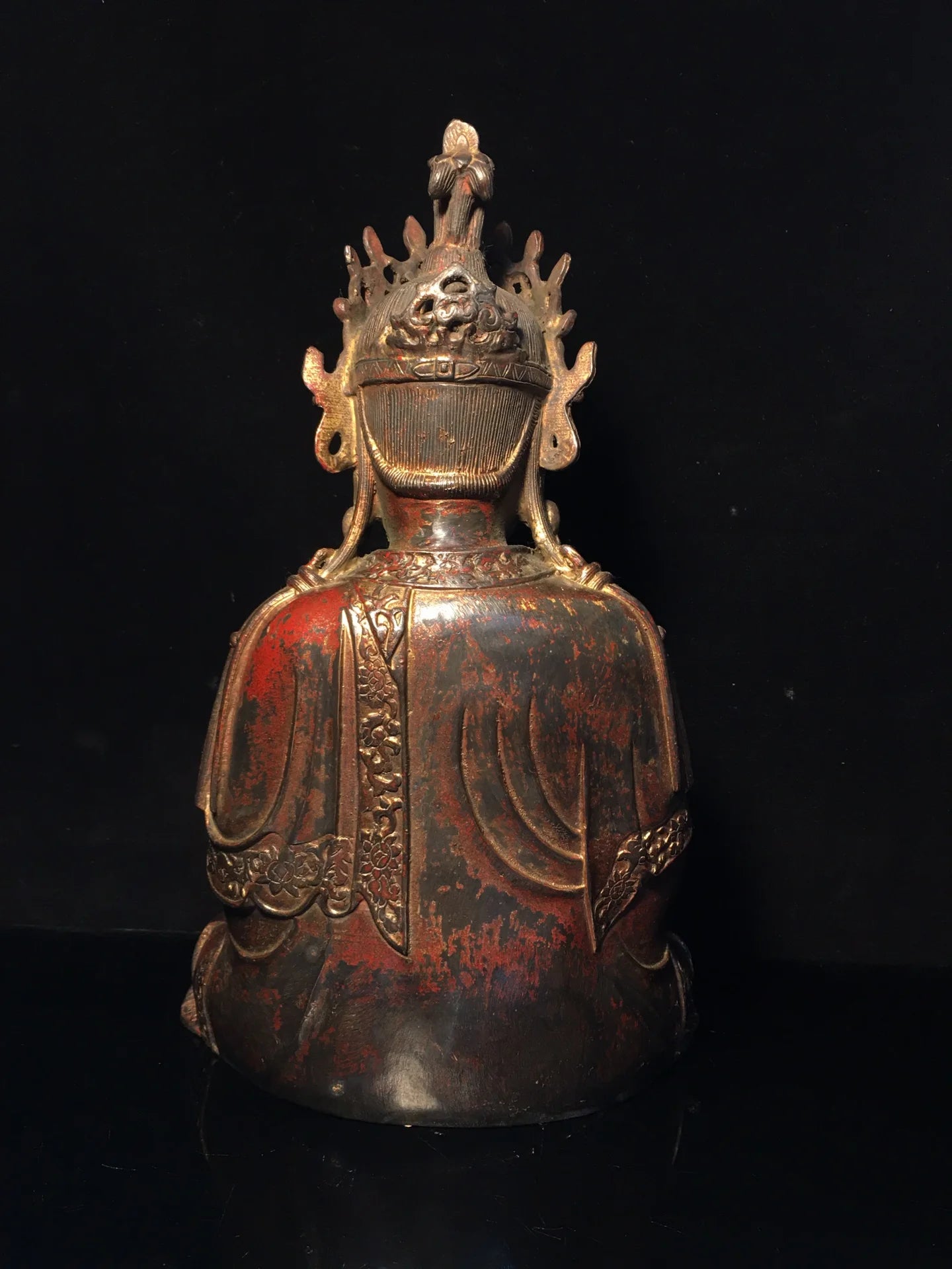 12"Tibetan Temple Collection Old Bronze Cinnabar Mud gold Avalokitesvara Buddha Amitabha worship buddha Town house Exorcism