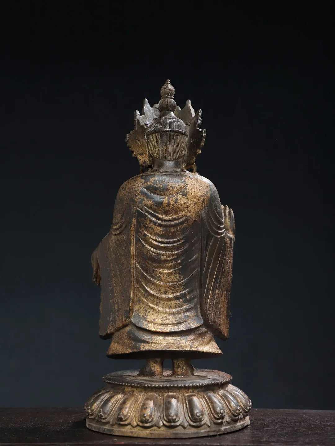 12"Tibetan Temple Collection Old Bronze Cinnabar Mud gold Northern Wei Buddha Nanhai Guanyin Buddha Lotus Platform Worship Hall