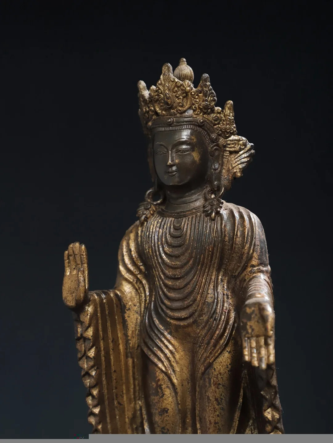 12"Tibetan Temple Collection Old Bronze Cinnabar Mud gold Northern Wei Buddha Nanhai Guanyin Buddha Lotus Platform Worship Hall