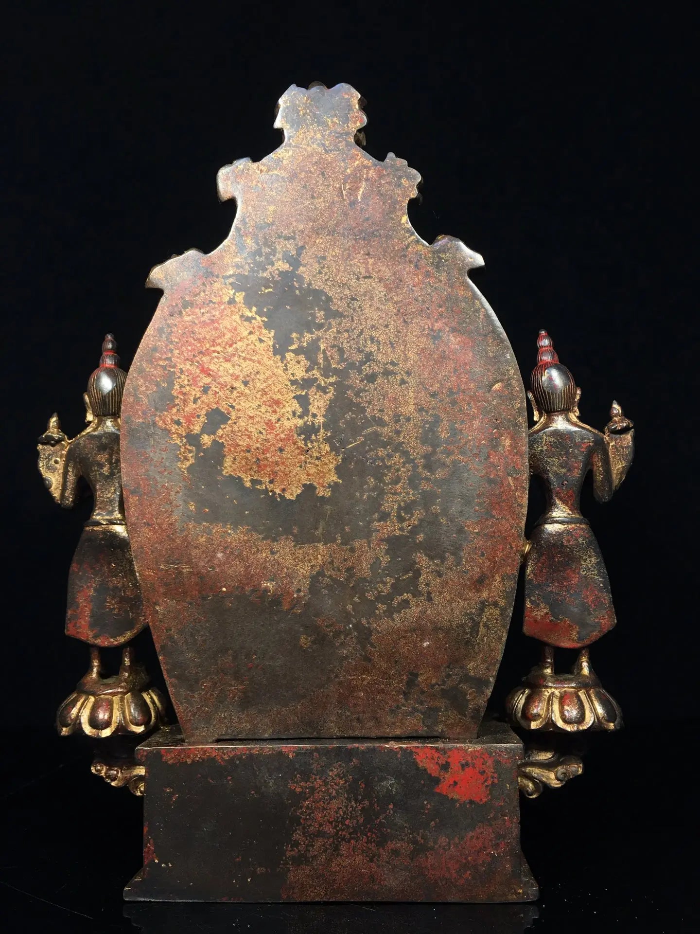 12"Tibetan Temple Collection Old Bronze Cinnabar Mud gold Northern Wei Buddha Shakyamuni Backlight Worship Hall Town house