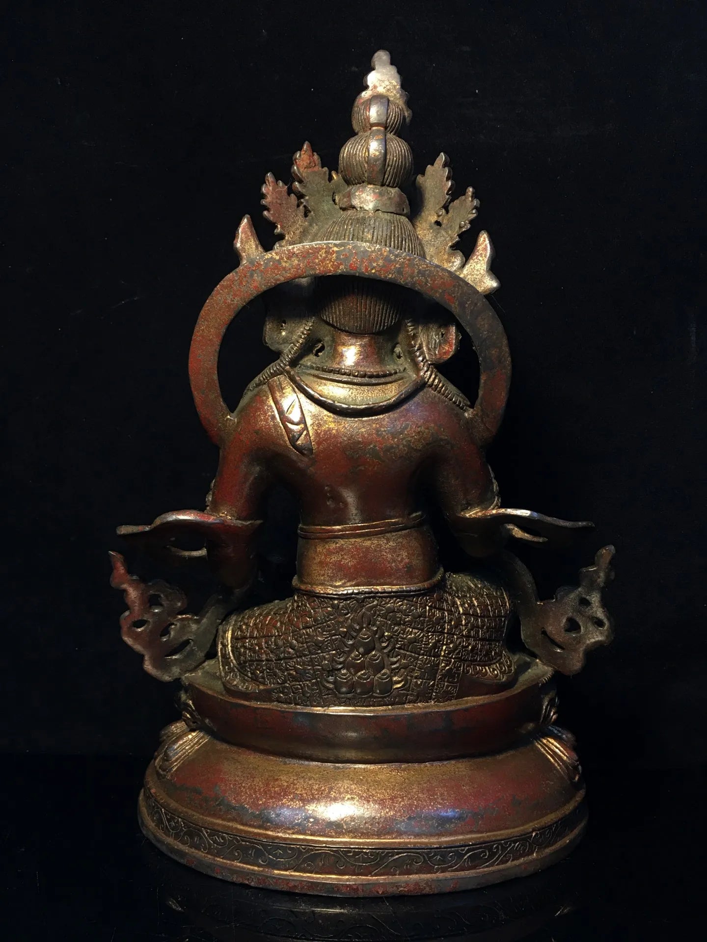 12"Tibetan Temple Collection Old Bronze Cinnabar Mud gold Yellow God of Wealth Buddha Huang Caishen lotus platform worship hall
