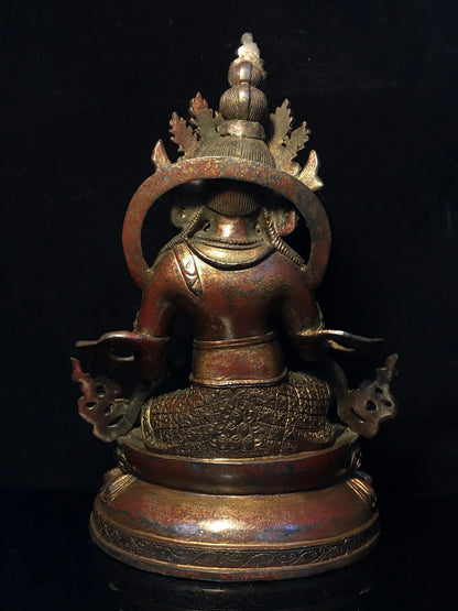 12"Tibetan Temple Collection Old Bronze Cinnabar Mud gold Yellow God of Wealth Buddha Huang Caishen lotus platform worship hall