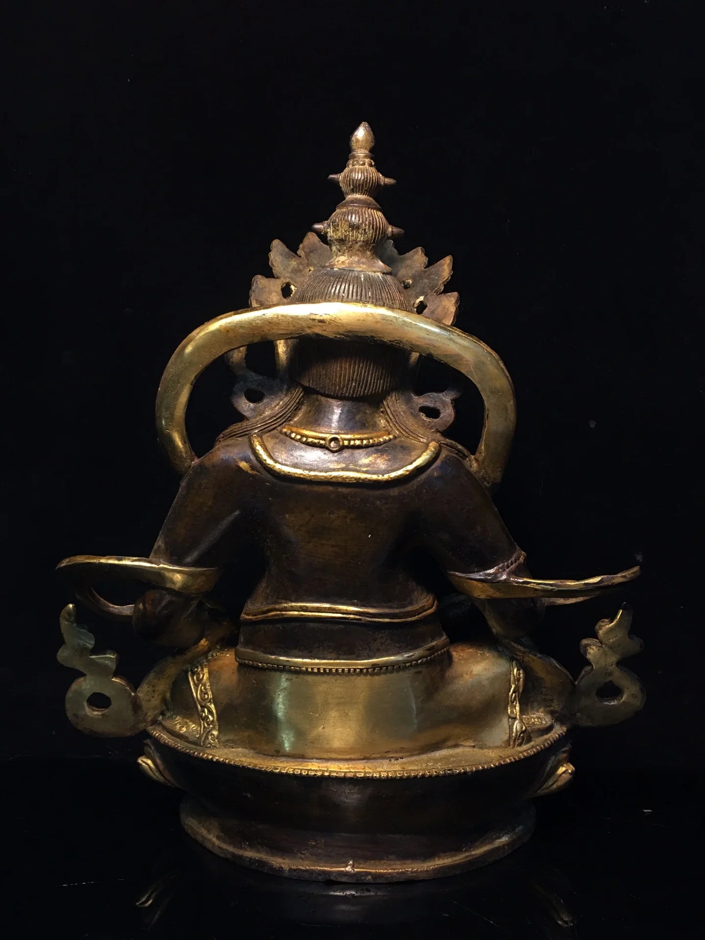 12"Tibetan Temple Collection Old Bronze Cinnabar Mud gold Yellow Jambhala God of Wealth Buddha lotus platform Worship Hall