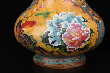 12"Tibetan Temple Collection Old Bronze Cloisonne Enamel Elephant Trunk Ear Flowe Texture Vase A pair Ornaments Town house