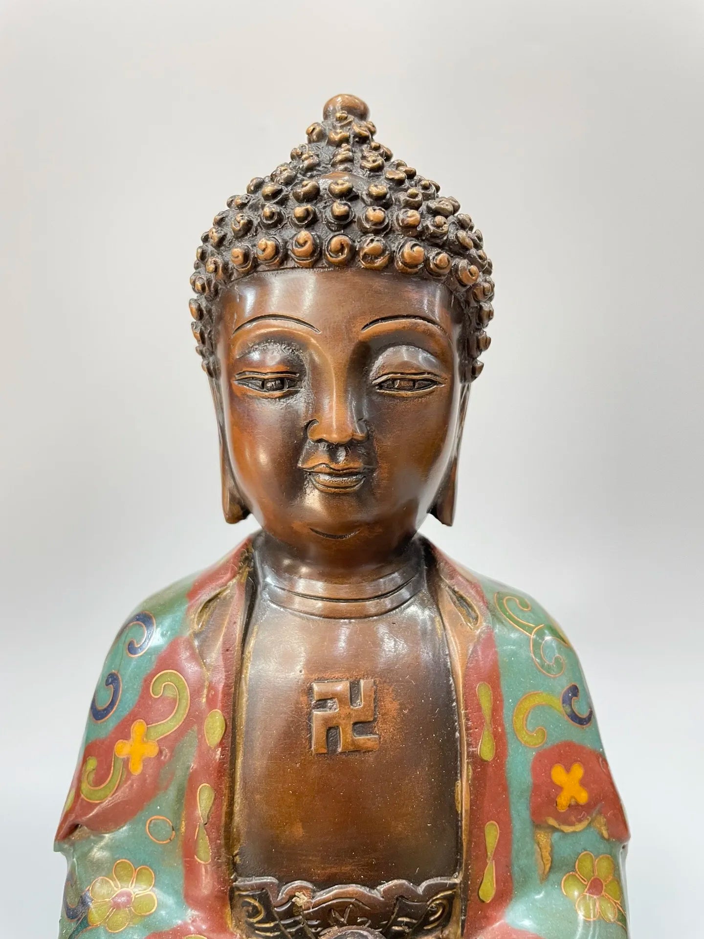 12"Tibetan Temple Collection Old Bronze Cloisonne Enamel Floral Lotus Terrace Buddha  Shakyamuni Amitabha Buddha Ornament