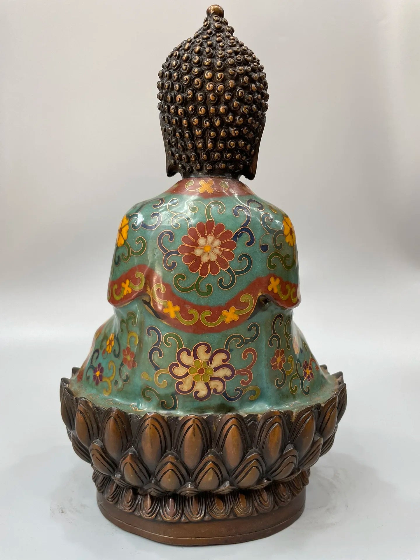 12"Tibetan Temple Collection Old Bronze Cloisonne Enamel Floral Lotus Terrace Buddha  Shakyamuni Amitabha Buddha Ornament