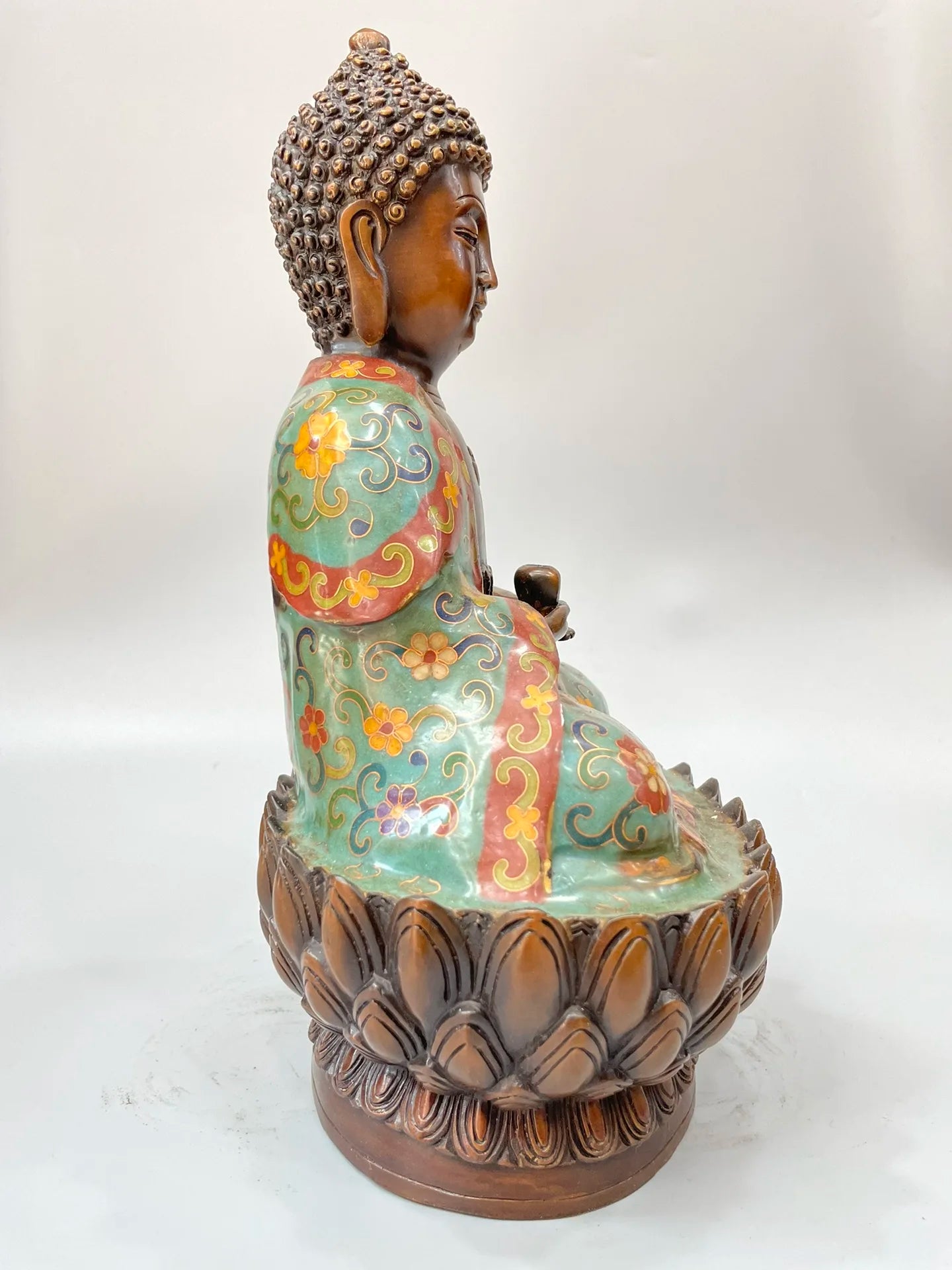 12"Tibetan Temple Collection Old Bronze Cloisonne Enamel Floral Lotus Terrace Buddha  Shakyamuni Amitabha Buddha Ornament