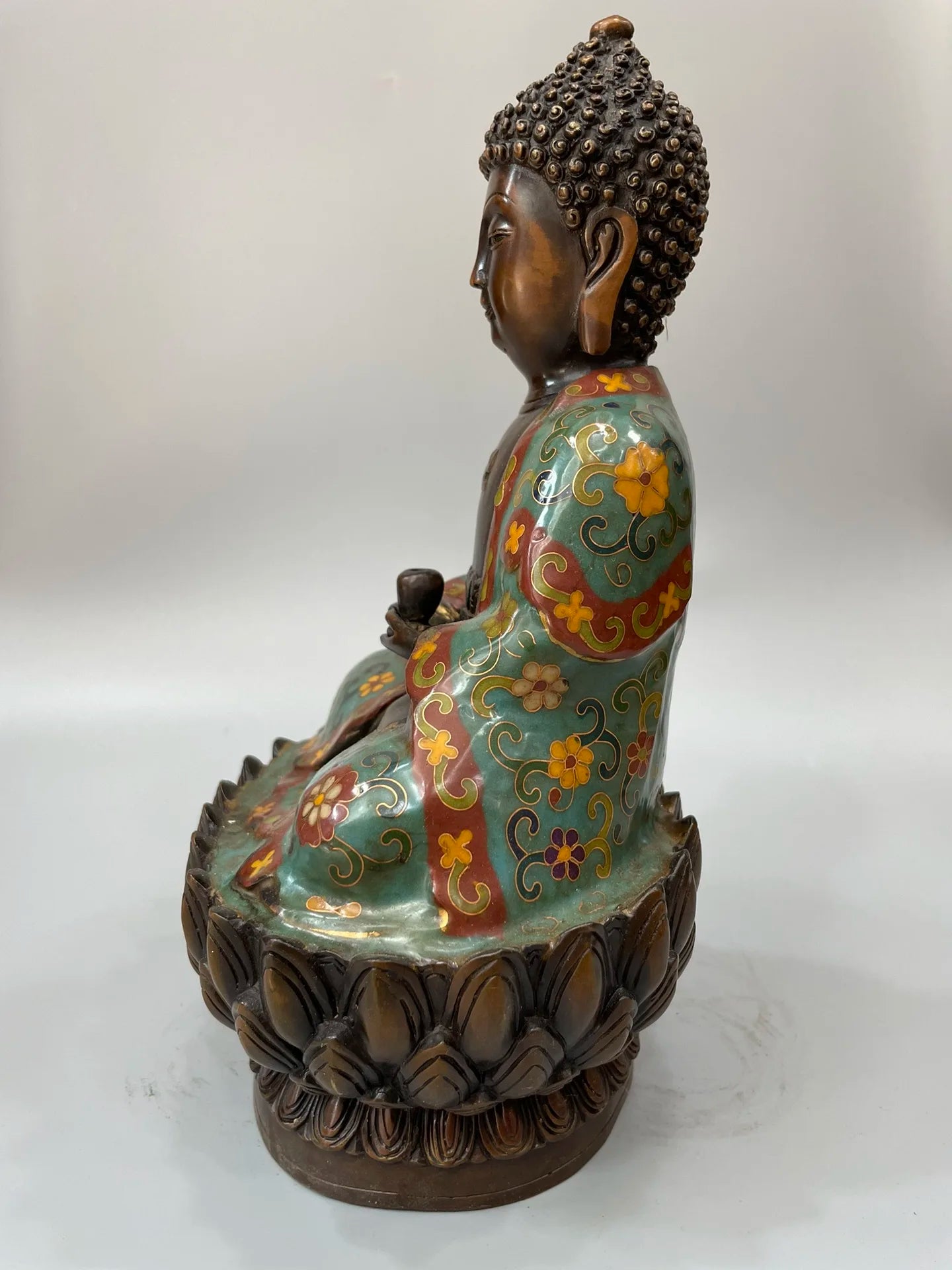 12"Tibetan Temple Collection Old Bronze Cloisonne Enamel Floral Lotus Terrace Buddha  Shakyamuni Amitabha Buddha Ornament