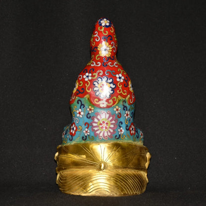 12"Tibetan Temple Collection Old Bronze Cloisonne Enamel Guanyin Bodhisattva Buddha Lotus Taiwan worship hall Town House