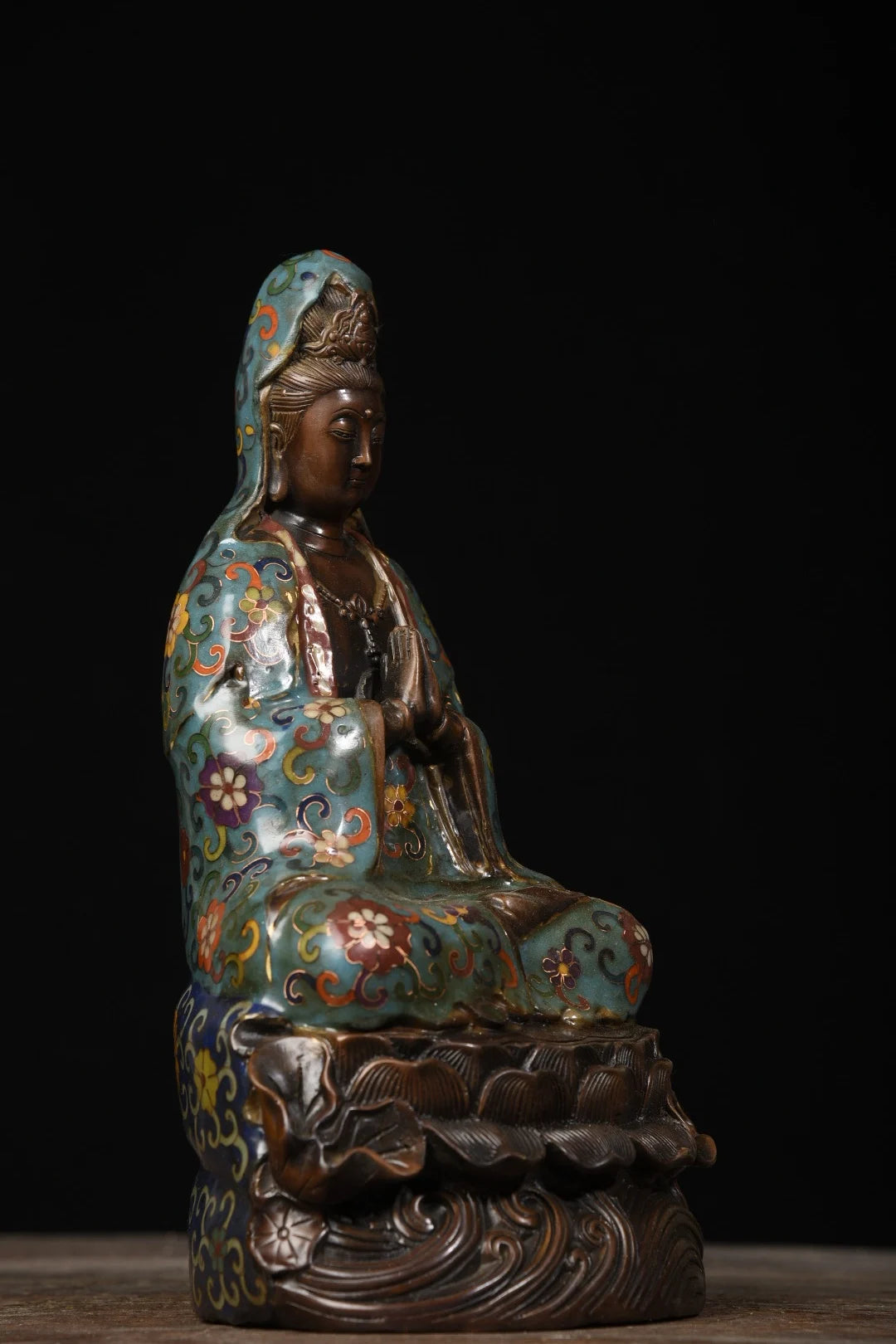 12"Tibetan Temple Collection Old Bronze Cloisonne Enamel Guanyin Bodhisattva Buddha Lotus flower platform Town House Exorcism