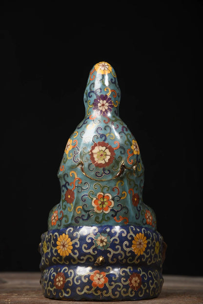 12"Tibetan Temple Collection Old Bronze Cloisonne Enamel Guanyin Bodhisattva Buddha Lotus flower platform Town House Exorcism