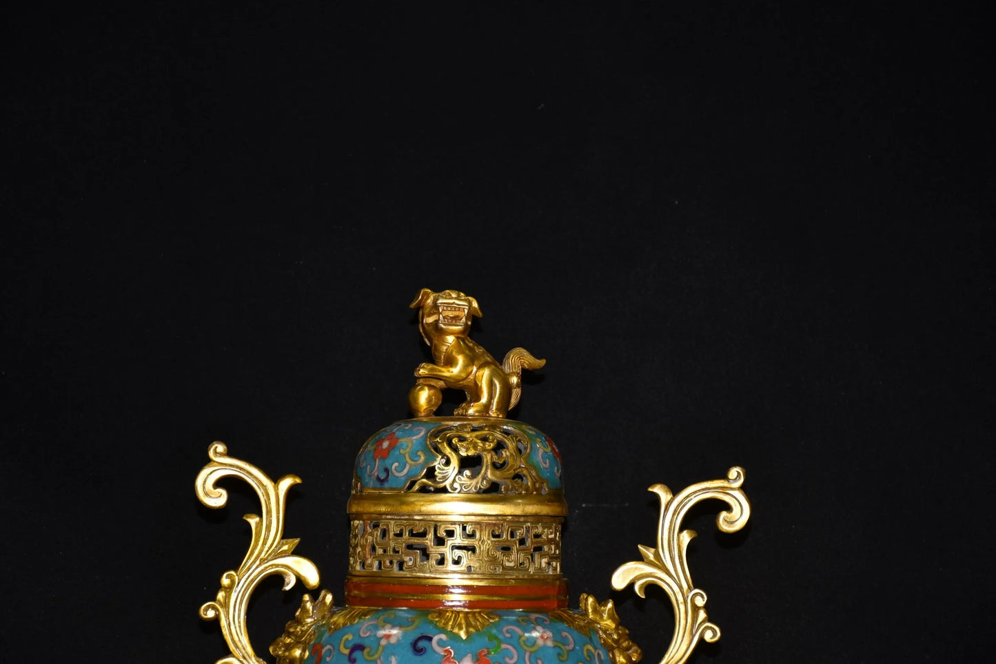 12"Tibetan Temple Collection Old Bronze Cloisonne Gilt lion Phoenix Tail binaural three-legged incense burner ornament