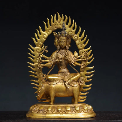 12"Tibetan Temple Collection Old Bronze Gilded Cinnabar Marici Moritz sky Guangming Buddha Mother Worship Hall Town house