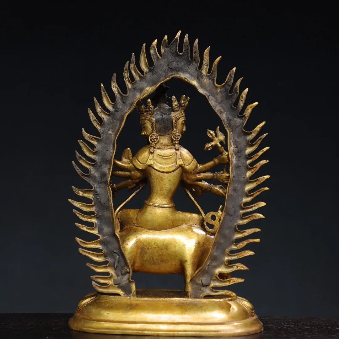 12"Tibetan Temple Collection Old Bronze Gilded Cinnabar Marici Moritz sky Guangming Buddha Mother Worship Hall Town house