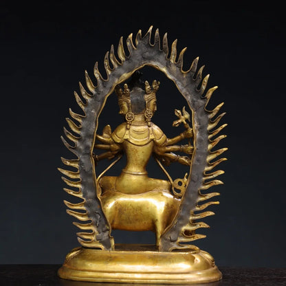 12"Tibetan Temple Collection Old Bronze Gilded Cinnabar Marici Moritz sky Guangming Buddha Mother Worship Hall Town house