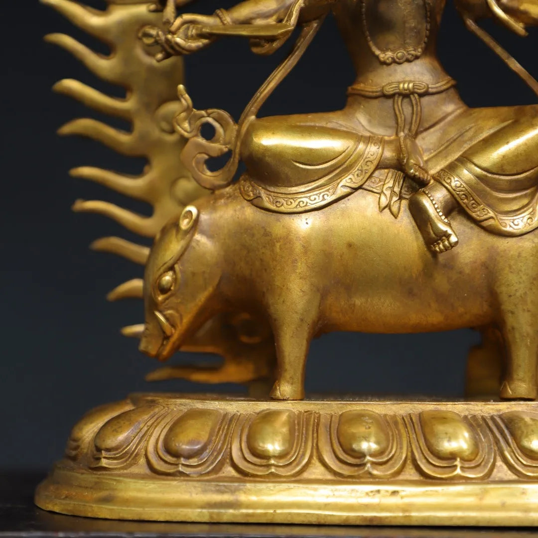 12"Tibetan Temple Collection Old Bronze Gilded Cinnabar Marici Moritz sky Guangming Buddha Mother Worship Hall Town house