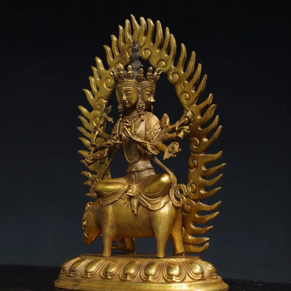 12"Tibetan Temple Collection Old Bronze Gilded Cinnabar Marici Moritz sky Guangming Buddha Mother Worship Hall Town house