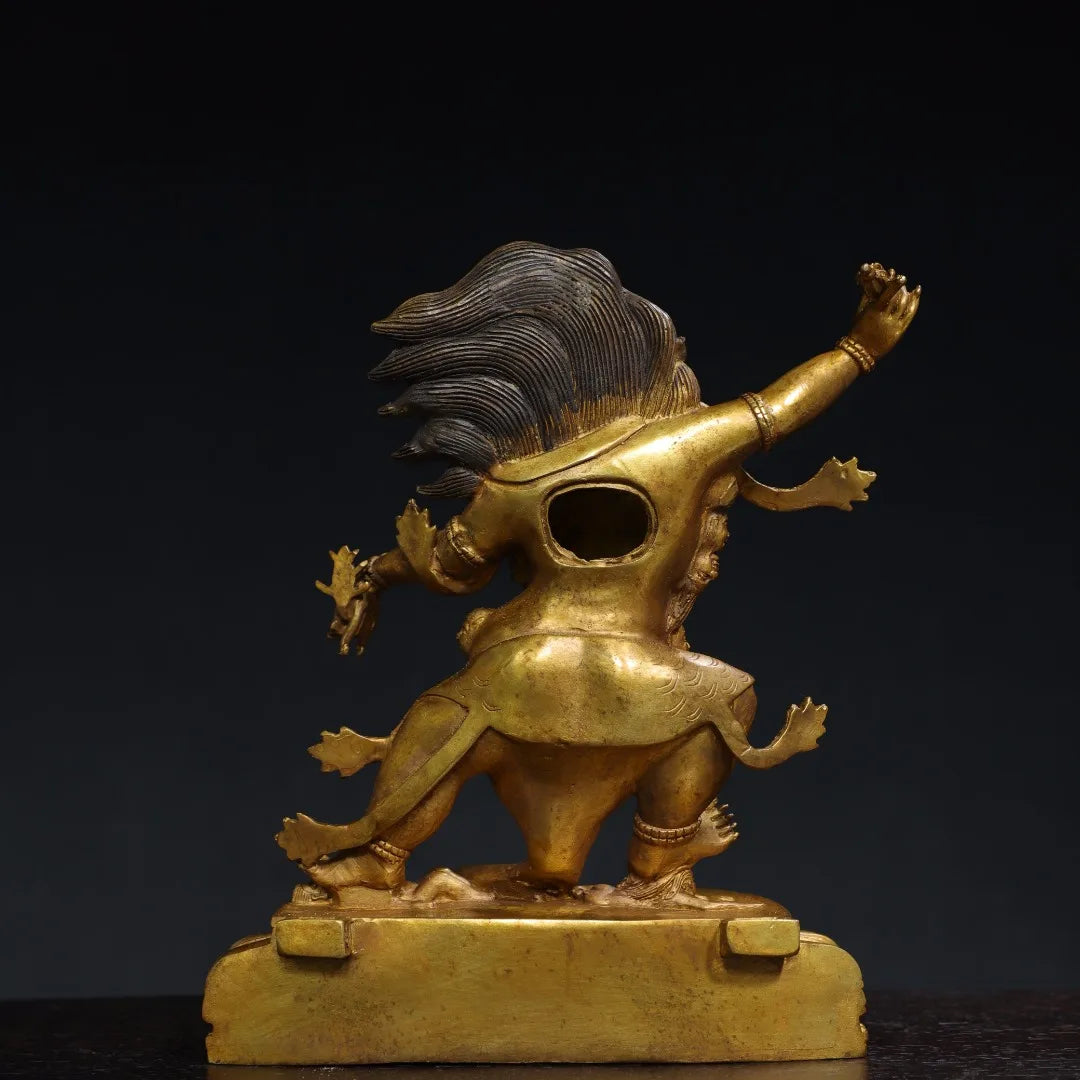 12"Tibetan Temple Collection Old Bronze Gilded Cinnabar Vajrapani Bodhisattva Buddha Backlight Lotus Platform Worship Hall