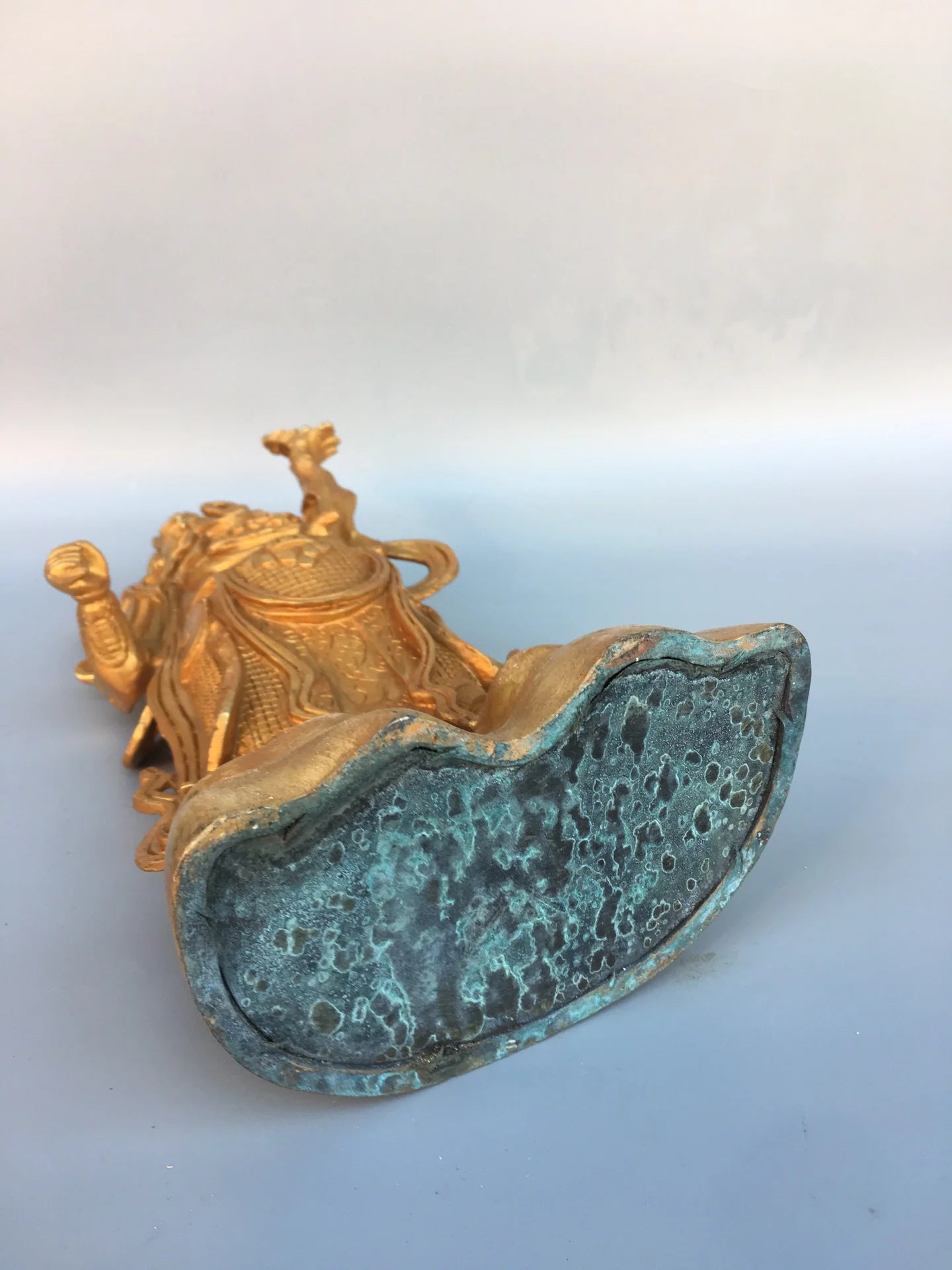 12"Tibetan Temple Collection Old Bronze Gilt Tota Li Tianwang Li Jing Standing Buddha Enshrine the Buddha Ornaments Town House