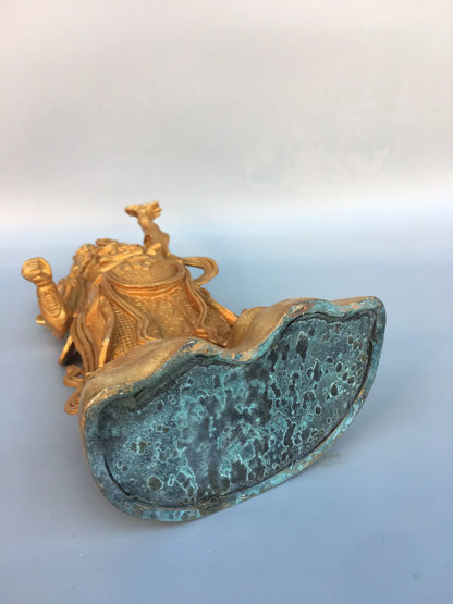 12"Tibetan Temple Collection Old Bronze Gilt Tota Li Tianwang Li Jing Standing Buddha Enshrine the Buddha Ornaments Town House