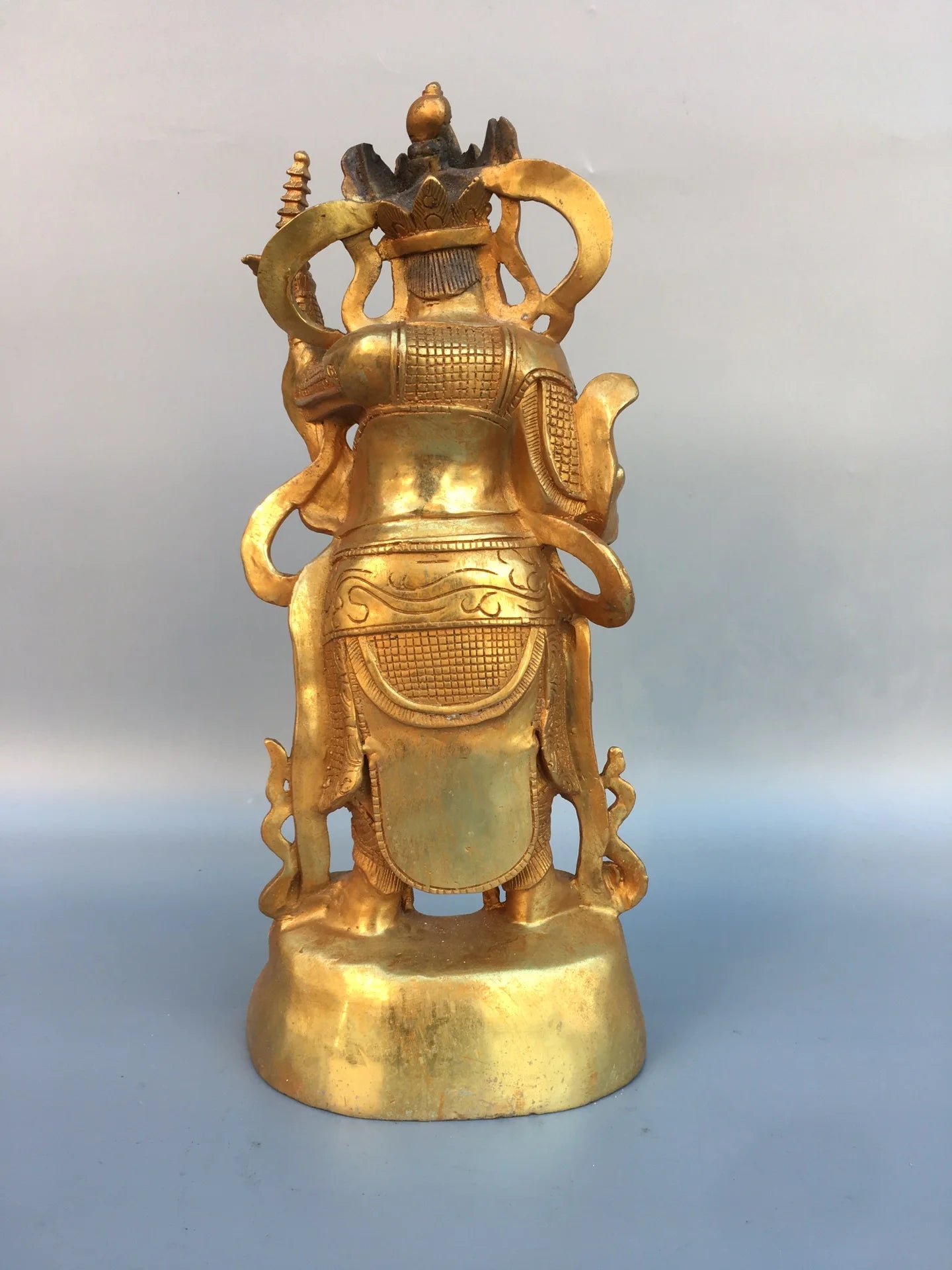 12"Tibetan Temple Collection Old Bronze Gilt Tota Li Tianwang Li Jing Standing Buddha Enshrine the Buddha Ornaments Town House