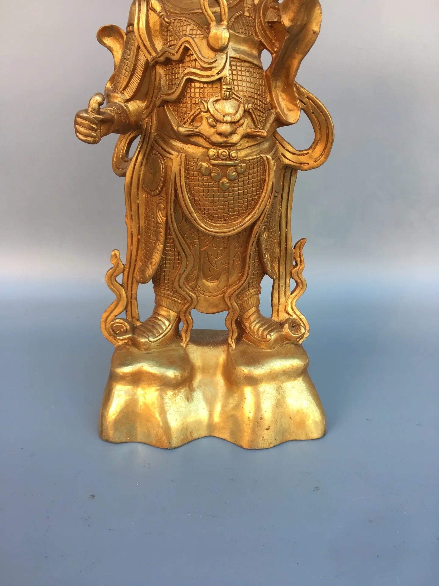 12"Tibetan Temple Collection Old Bronze Gilt Tota Li Tianwang Li Jing Standing Buddha Enshrine the Buddha Ornaments Town House