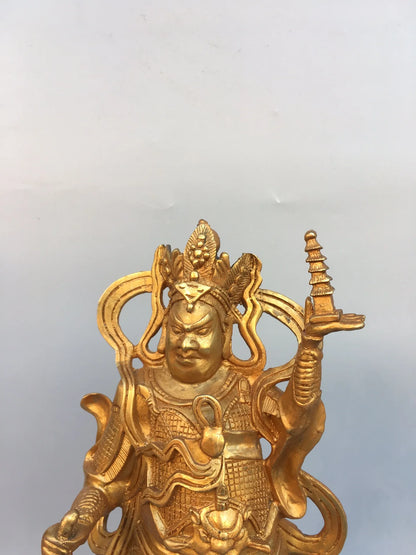12"Tibetan Temple Collection Old Bronze Gilt Tota Li Tianwang Li Jing Standing Buddha Enshrine the Buddha Ornaments Town House