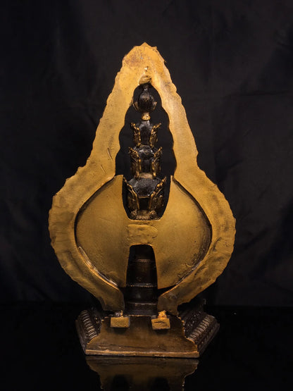 12"Tibetan Temple Collection Old Bronze Painted Cundhi bodhisattva 1000 arm Guanyin Sitting Buddha Worship Hall Town House