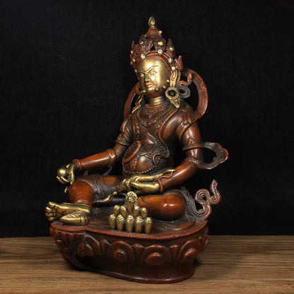 12"Tibetan Temple Collection Old Bronze Real gold in gold Huang Caishen Tibetan Buddha Lotus Platform worship hall Town House