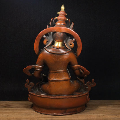 12"Tibetan Temple Collection Old Bronze Real gold in gold Huang Caishen Tibetan Buddha Lotus Platform worship hall Town House