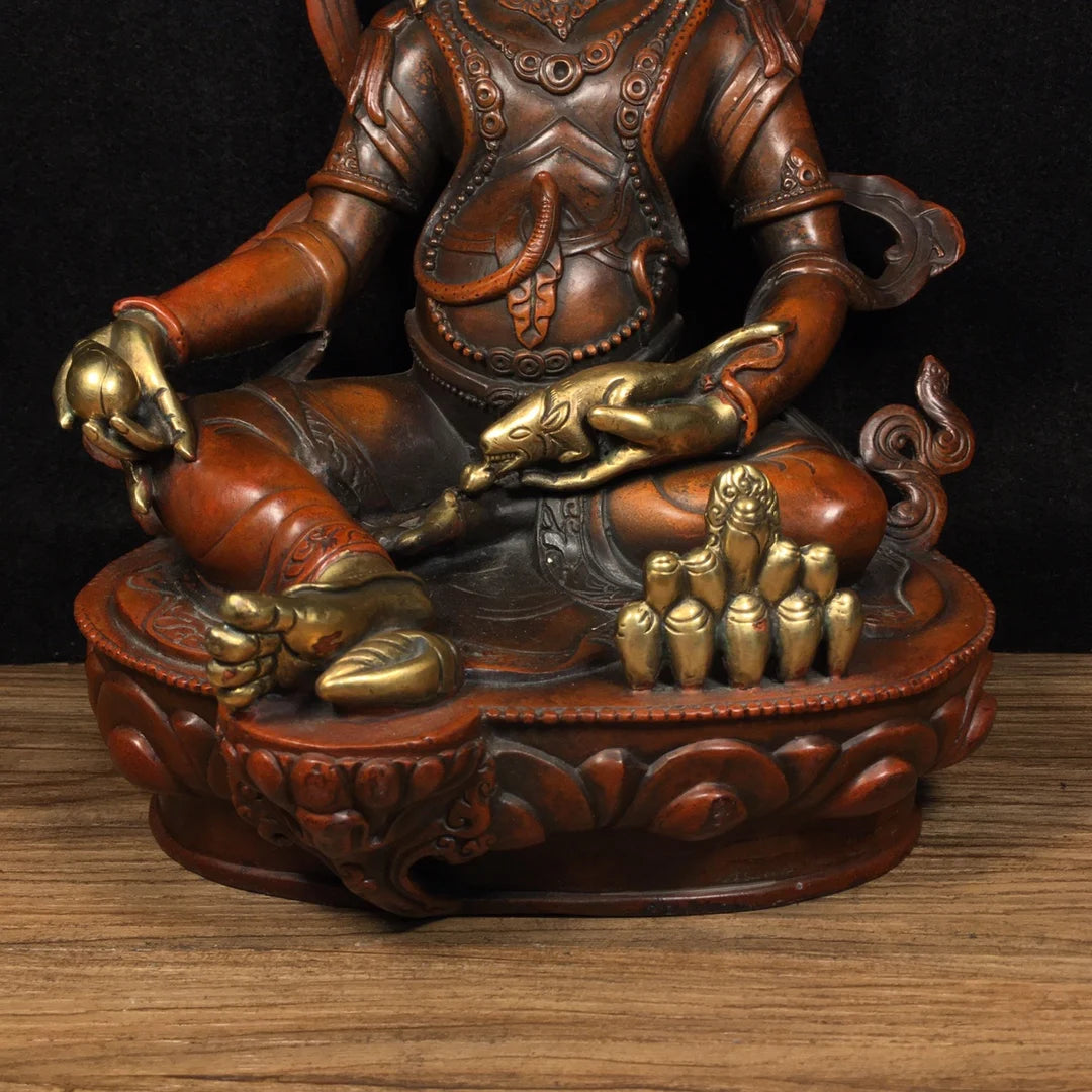12"Tibetan Temple Collection Old Bronze Real gold in gold Huang Caishen Tibetan Buddha Lotus Platform worship hall Town House