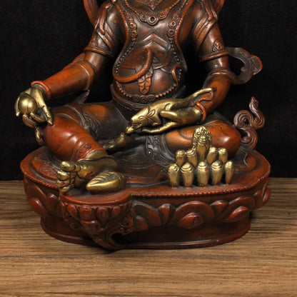 12"Tibetan Temple Collection Old Bronze Real gold in gold Huang Caishen Tibetan Buddha Lotus Platform worship hall Town House