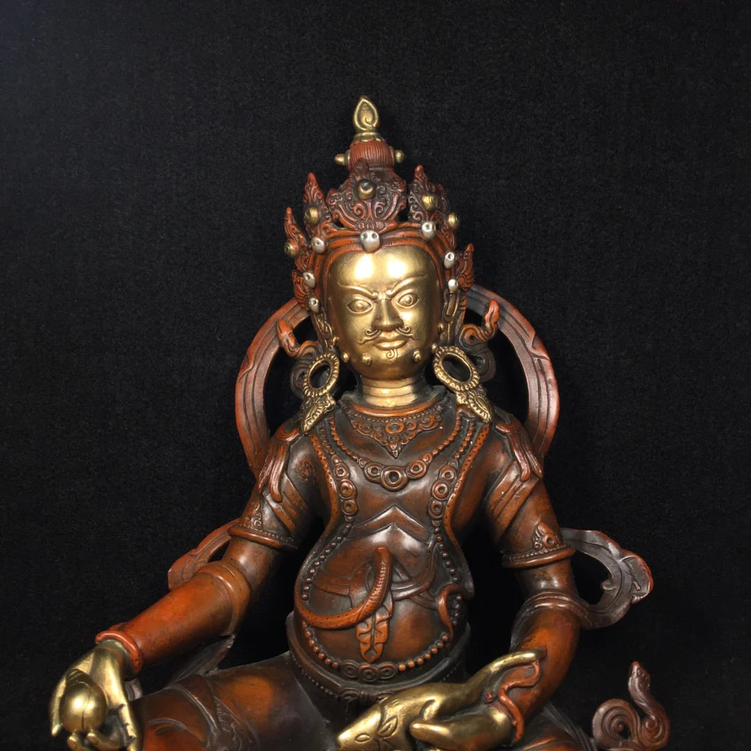 12"Tibetan Temple Collection Old Bronze Real gold in gold Huang Caishen Tibetan Buddha Lotus Platform worship hall Town House