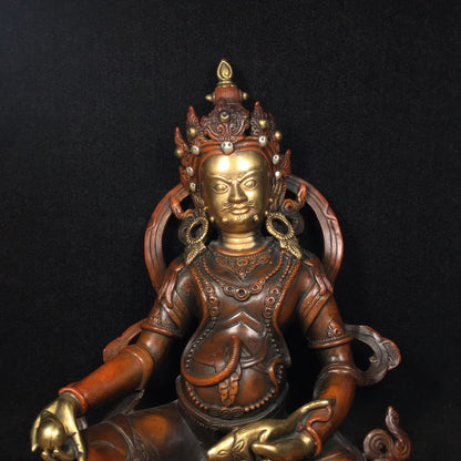 12"Tibetan Temple Collection Old Bronze Real gold in gold Huang Caishen Tibetan Buddha Lotus Platform worship hall Town House