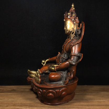 12"Tibetan Temple Collection Old Bronze Real gold in gold Huang Caishen Tibetan Buddha Lotus Platform worship hall Town House