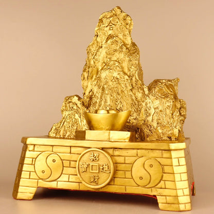12"Tibetan Temple Collection Old Bronze Shi dare Recruit money Yuanbao Eight Diagrams Stone Mountain Amass wealth Town house